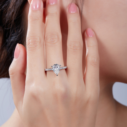 2Ct Moissanite Pear Cut Pave Setting Engagement Ring in Sterling Silver-Sterling Silver-lornajewelry