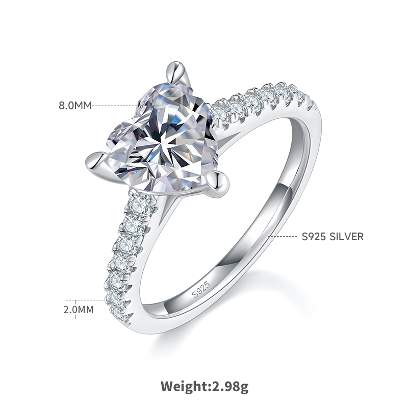 2Ct Moissanite Heart Cut Delicate Pave Engagement Ring in Sterling Silver-Sterling Silver-lornajewelry