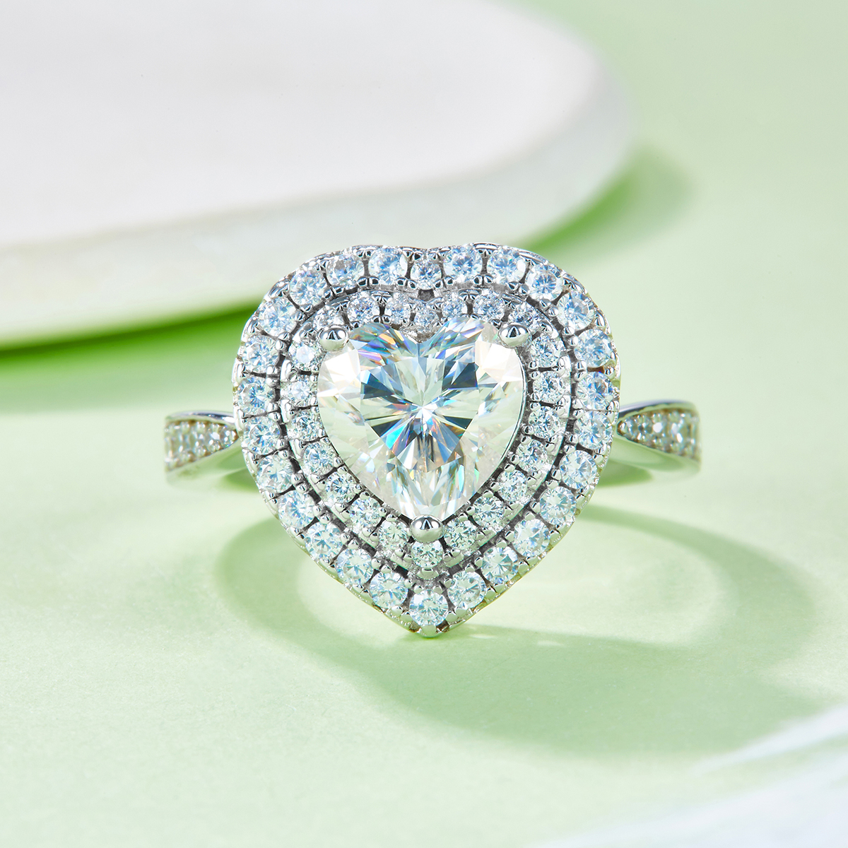 2Ct Moissanite Heart Cut Luxury Halo Engagement Ring in Sterling Silver-Sterling Silver-lornajewelry