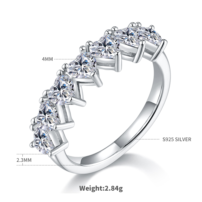 Moissanite Elegant Heart Cut Women's Wedding Band In Sterling Silver