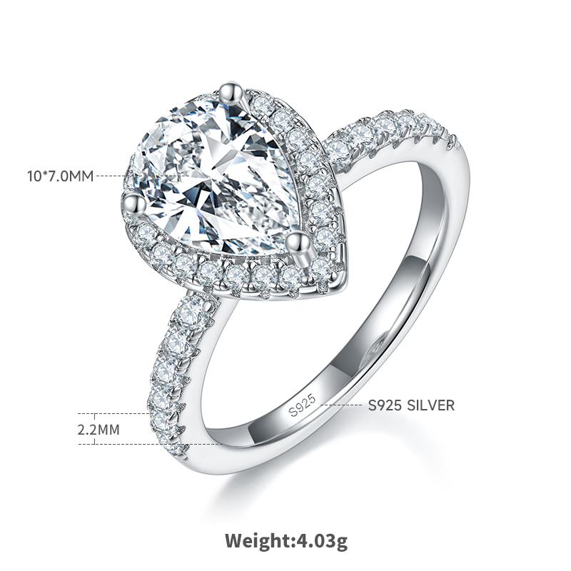 2Ct Moissanite Pear Cut Halo Chic Design Engagement Ring in Sterling Silver-Sterling Silver-lornajewelry