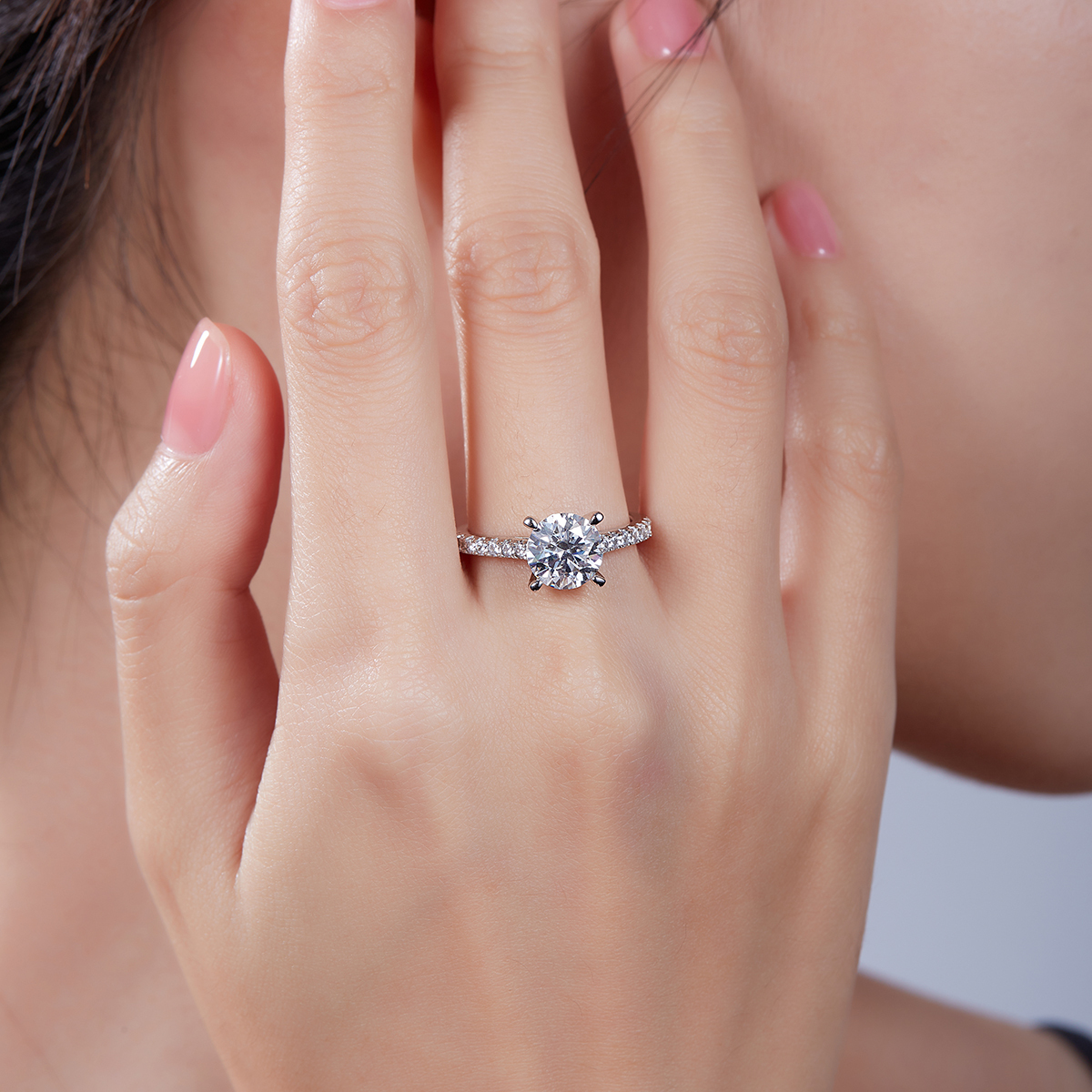 2Ct Moissanite Delicate Pave Engagement Ring in Sterling Silver-Sterling Silver-lornajewelry