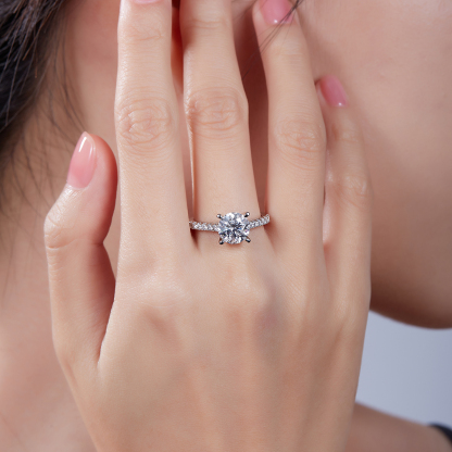 2Ct Moissanite Delicate Pave Engagement Ring in Sterling Silver-Sterling Silver-lornajewelry