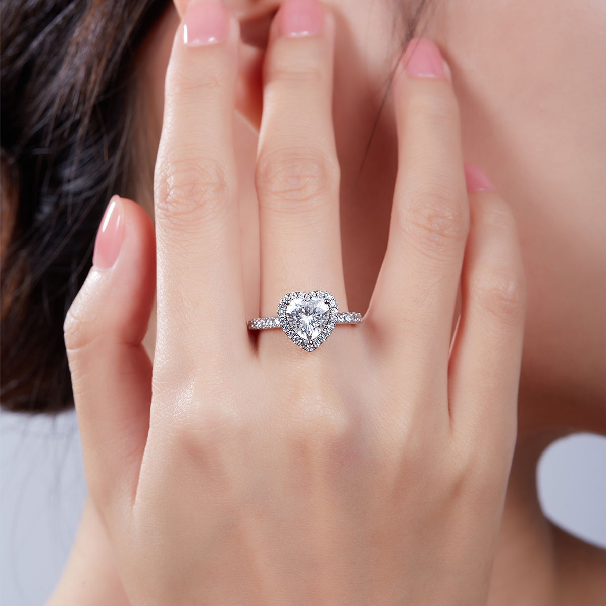 2Ct Moissanite Heart Cut Halo Engagement Ring in Sterling Silver-Sterling Silver-lornajewelry