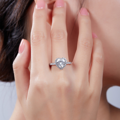 2Ct Moissanite Heart Cut Halo Engagement Ring in Sterling Silver-Sterling Silver-lornajewelry
