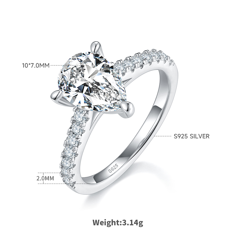 2Ct Moissanite Pear Cut Pave Setting Engagement Ring in Sterling Silver-Sterling Silver-lornajewelry