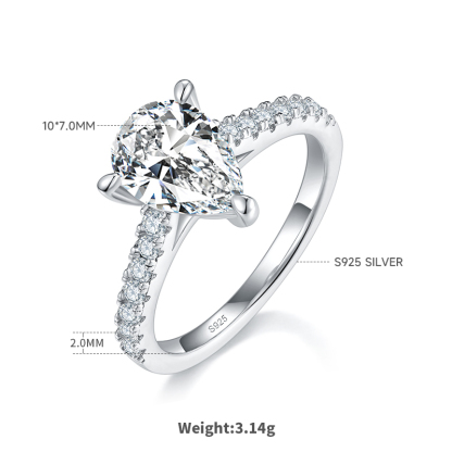 2Ct Moissanite Pear Cut Pave Setting Engagement Ring in Sterling Silver-Sterling Silver-lornajewelry