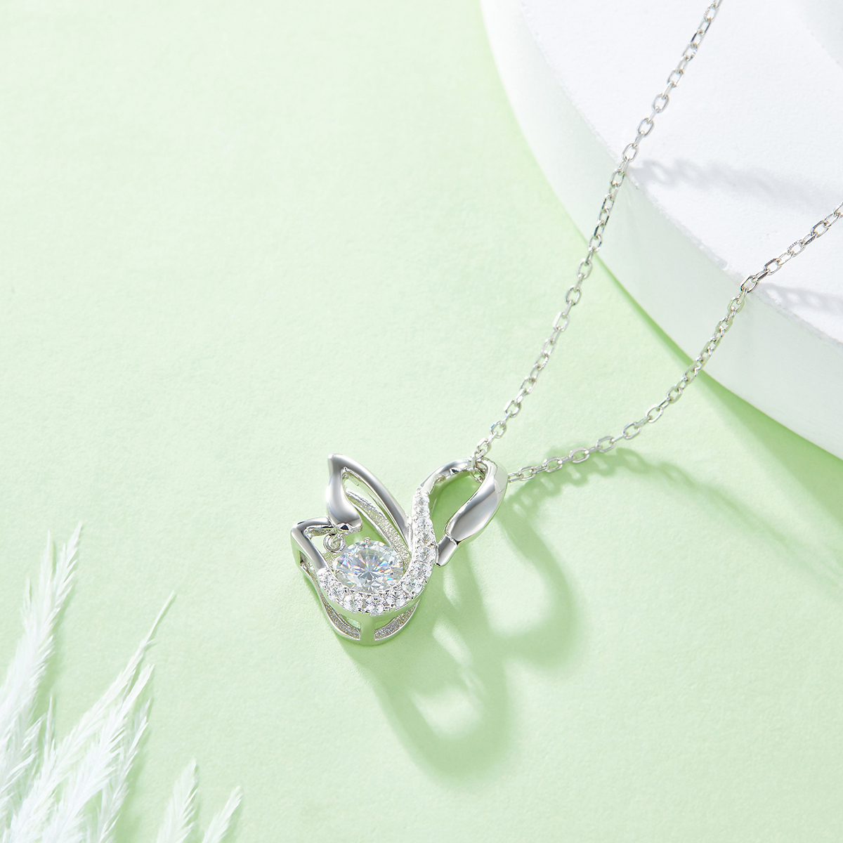 0.5 Carat Moissanite Swan Design Necklace in Sterling Silver-Sterling Silver-lornajewelry