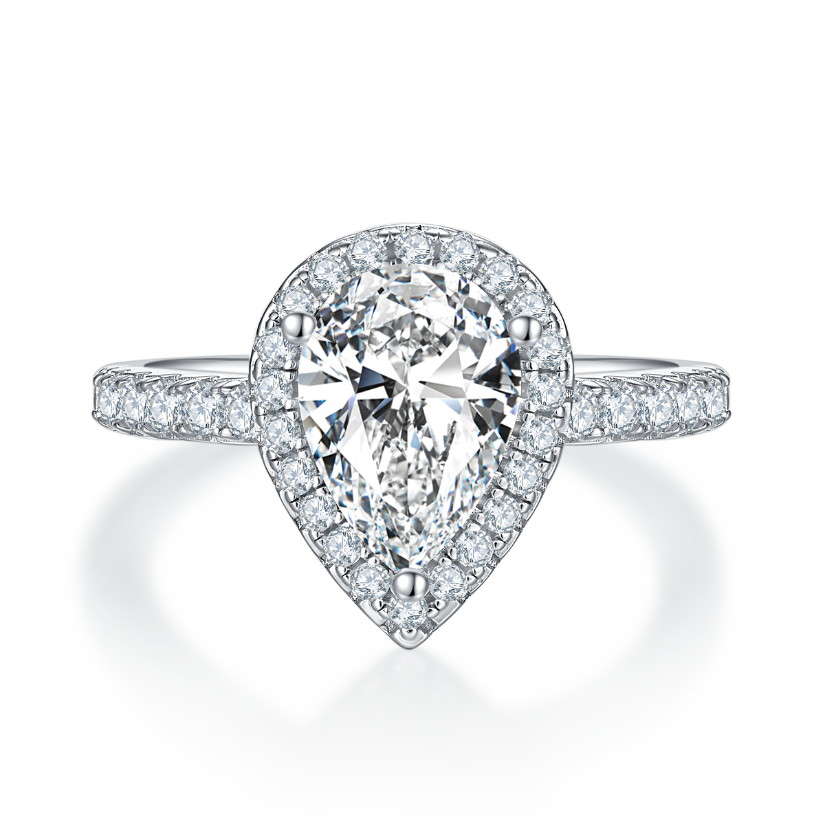 2Ct Moissanite Pear Cut Halo Chic Design Engagement Ring in Sterling Silver