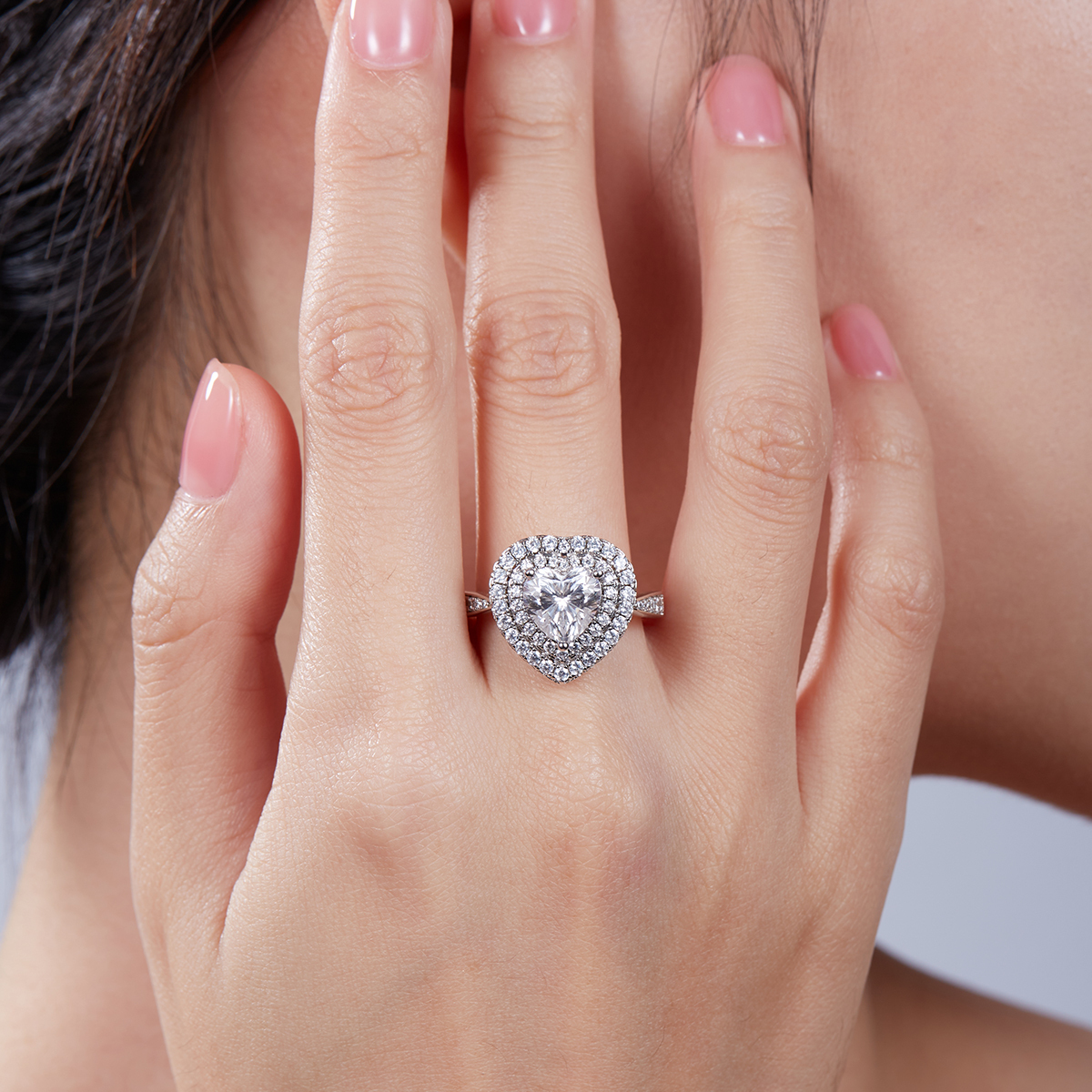 2Ct Moissanite Heart Cut Luxury Halo Engagement Ring in Sterling Silver-Sterling Silver-lornajewelry