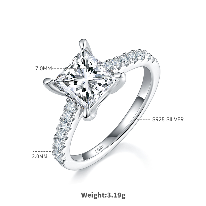 2Ct Moissanite Princess Cut Delicate Pave Engagement Ring in Sterling Silver-Sterling Silver-lornajewelry