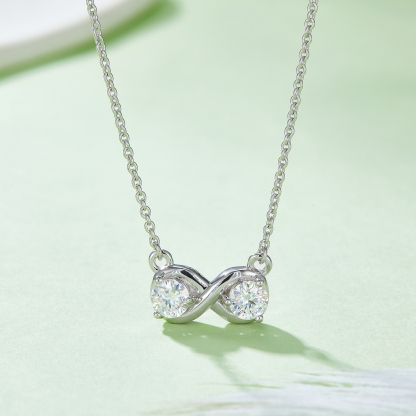 1.0 Carat Moissanite Infinity Double Ring Design Pendant Necklace in Sterling Silver-Sterling Silver-lornajewelry