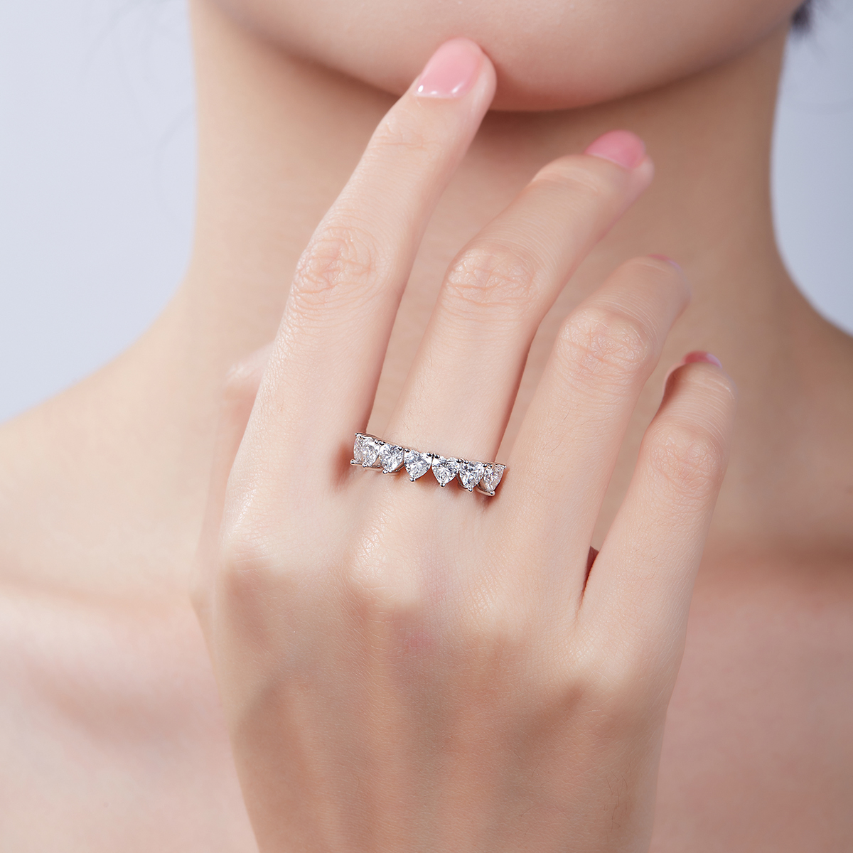 Moissanite Elegant Heart Cut Women's Wedding Band In Sterling Silver