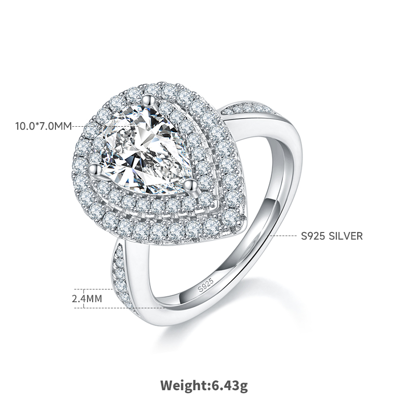 2Ct Moissanite Pear Cut Glamorous Halo Engagement Ring in Sterling Silver-Sterling Silver-lornajewelry