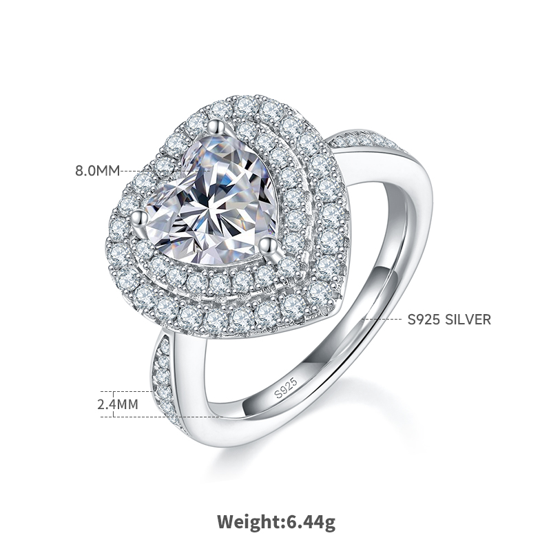2Ct Moissanite Heart Cut Luxury Halo Engagement Ring in Sterling Silver-Sterling Silver-lornajewelry