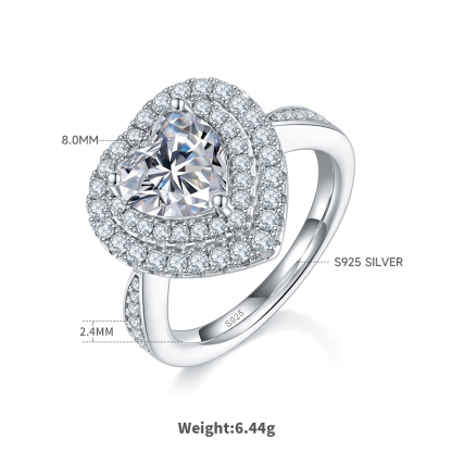 2Ct Moissanite Heart Cut Luxury Halo Engagement Ring in Sterling Silver-Sterling Silver-lornajewelry