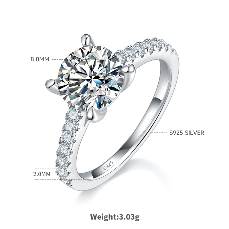 2Ct Moissanite Delicate Pave Engagement Ring in Sterling Silver-Sterling Silver-lornajewelry