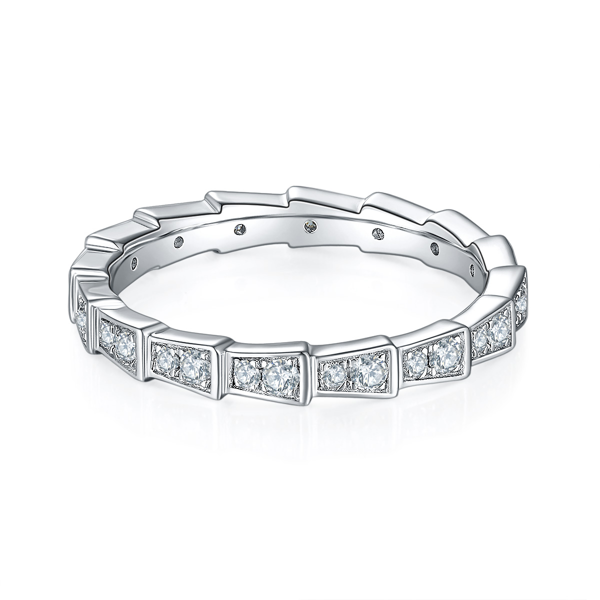 0.5Ct Moissanite Round Cut Pavé Mechanical Snake Women's Wedding Band In Sterling Silver