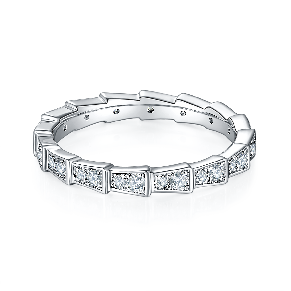 0.5Ct Moissanite Round Cut Pavé Mechanical Snake Women's Wedding Band In Sterling Silver