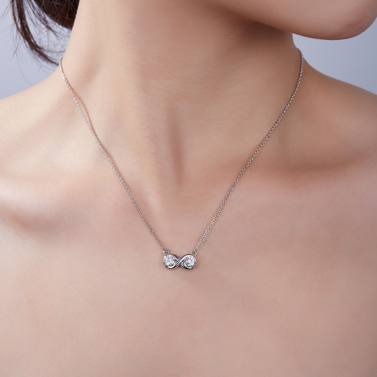 1.0 Carat Moissanite Infinity Double Ring Design Pendant Necklace in Sterling Silver-Sterling Silver-lornajewelry