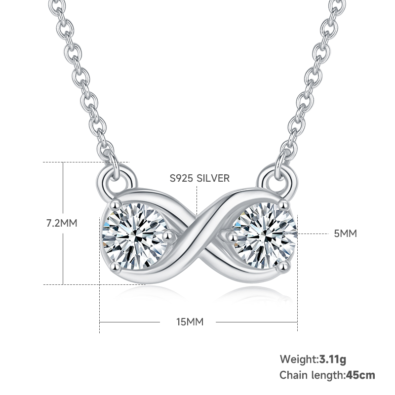 1.0 Carat Moissanite Infinity Double Ring Design Pendant Necklace in Sterling Silver-Sterling Silver-lornajewelry