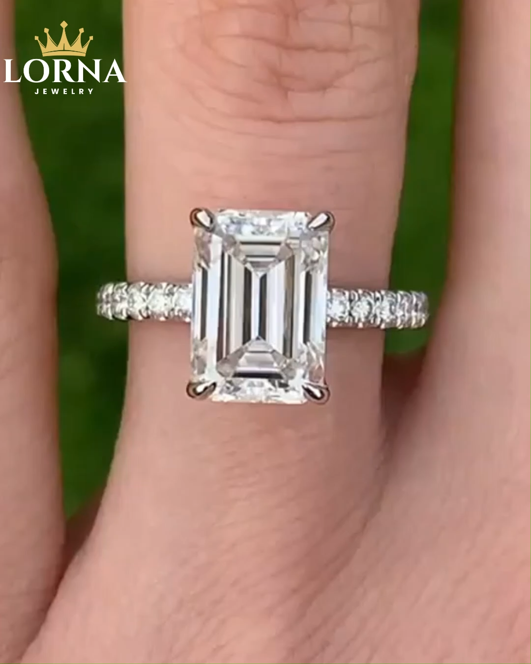 3.3Ct Classic Emerald Cut Women's Engagement Ring In White Gold