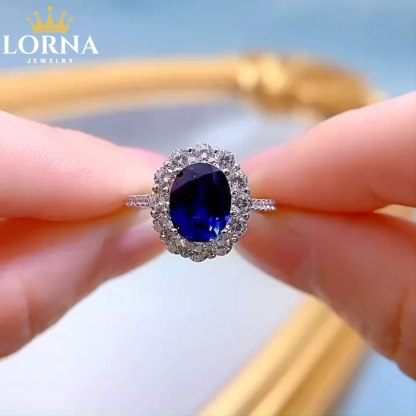 2.5Ct Oval Cut Blue Gemstone Halo Design Ring