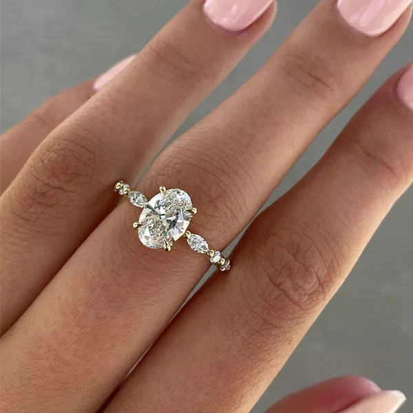 1.5Ct Unique Oval Cut Sterling Silver Engagement Ring