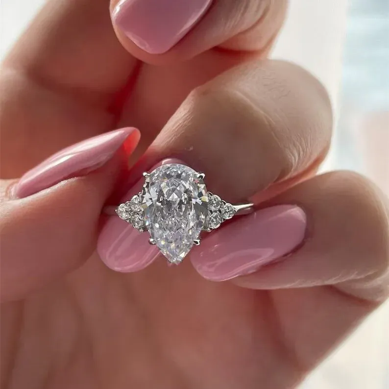 3.5Ct Pear Cut s Engagement Ring In Sterling Silver-Sterling Silver-lornajewelry
