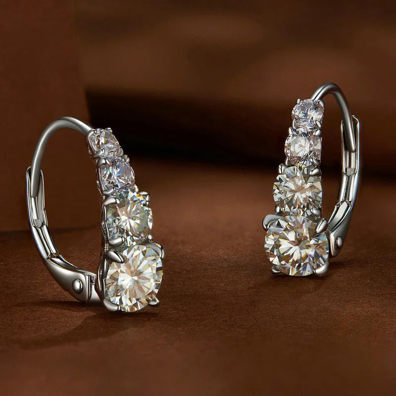 Moissanite Leverback Earrings with Four Stones