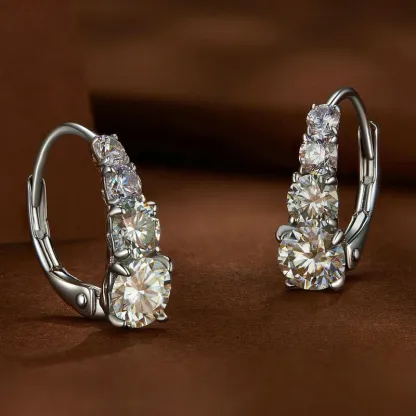 Moissanite Leverback Earrings with Four Stones