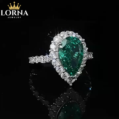 5Ct Elegant Pear Cut Green Gemstone Halo Design Ring