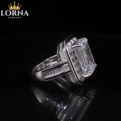 6.5Ct Emerald Cut White Gemstone Art Deco Design Ring