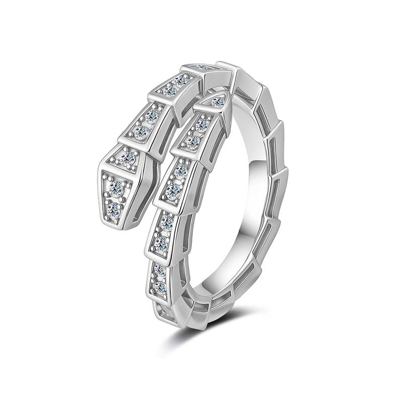 Moissanite Geometric Snake Scale Bypass Band in Sterling Silver