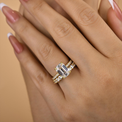 Unique Emerald Cut Wedding Ring Set-Sterling Silver-lornajewelry