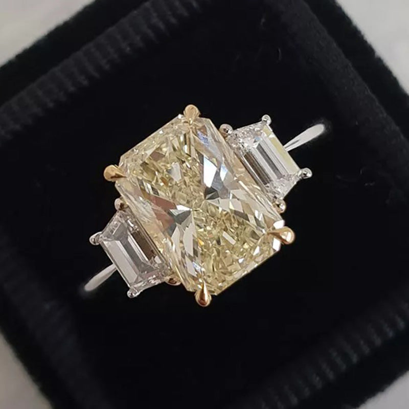 5Ct Yellow Sapphire Three Stone Radiant Cut Engagement Ring-Sterling Silver-lornajewelry
