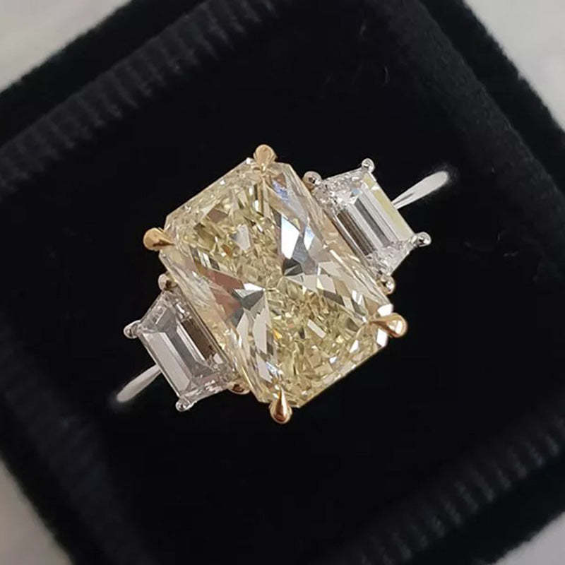 5Ct Yellow Sapphire Three Stone Radiant Cut Engagement Ring-Sterling Silver-lornajewelry