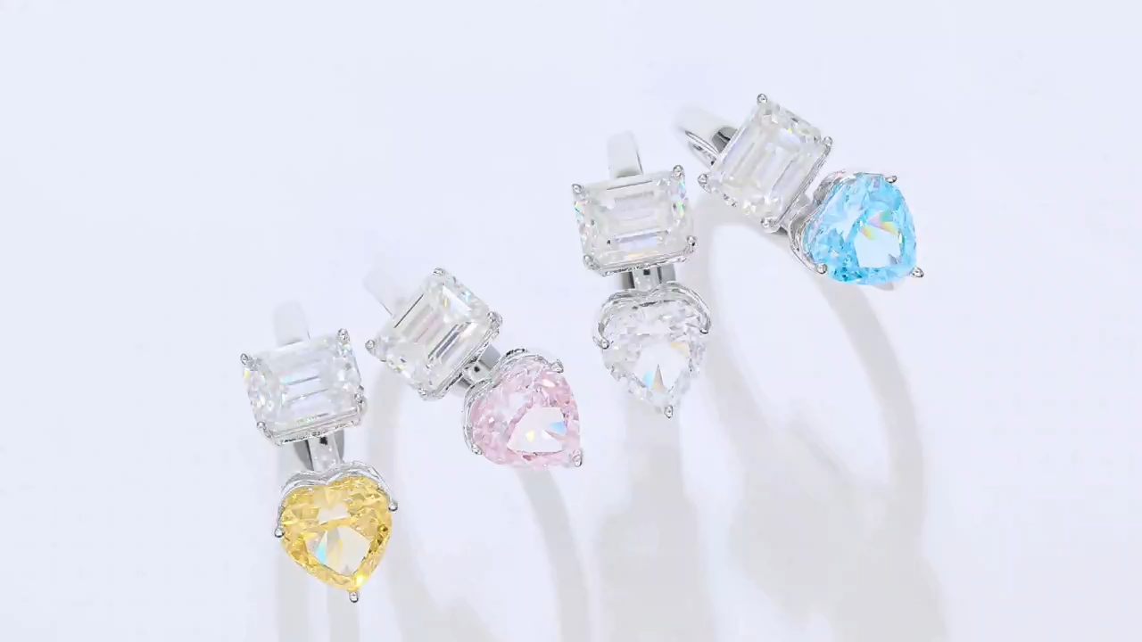 2Ct+1.5Ct Moissanite Heart & Emerald Cut Double Stones Design Engagement Ring