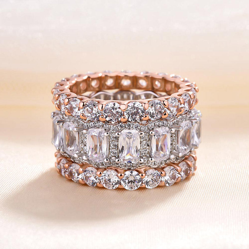 Stunning Cushion Cut 3PC Wedding Band Set For Women In Sterling Silver-Sterling Silver-lornajewelry