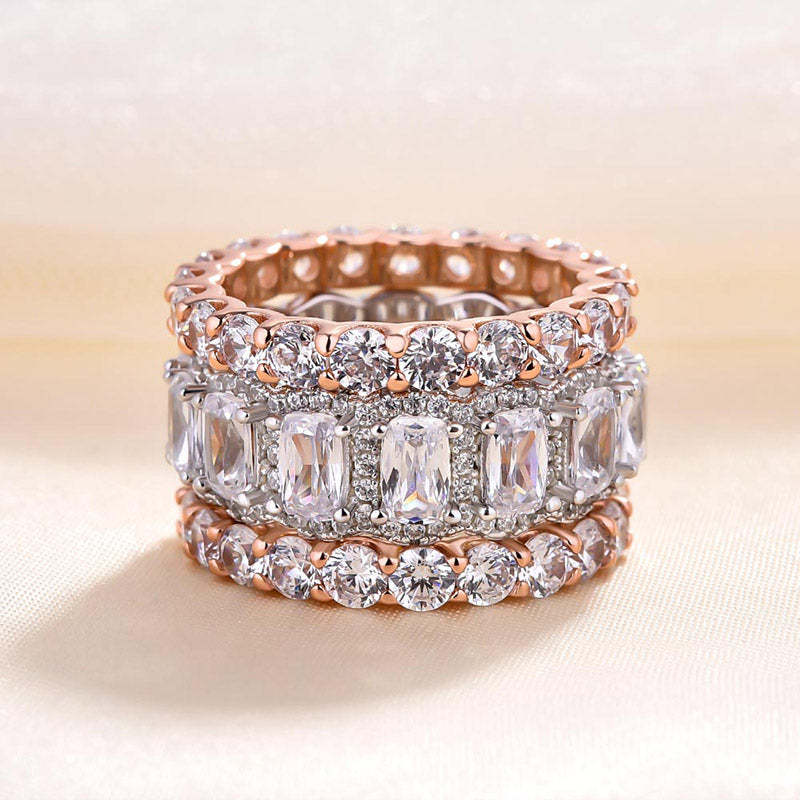 Stunning Cushion Cut 3PC Wedding Band Set For Women In Sterling Silver-Sterling Silver-lornajewelry