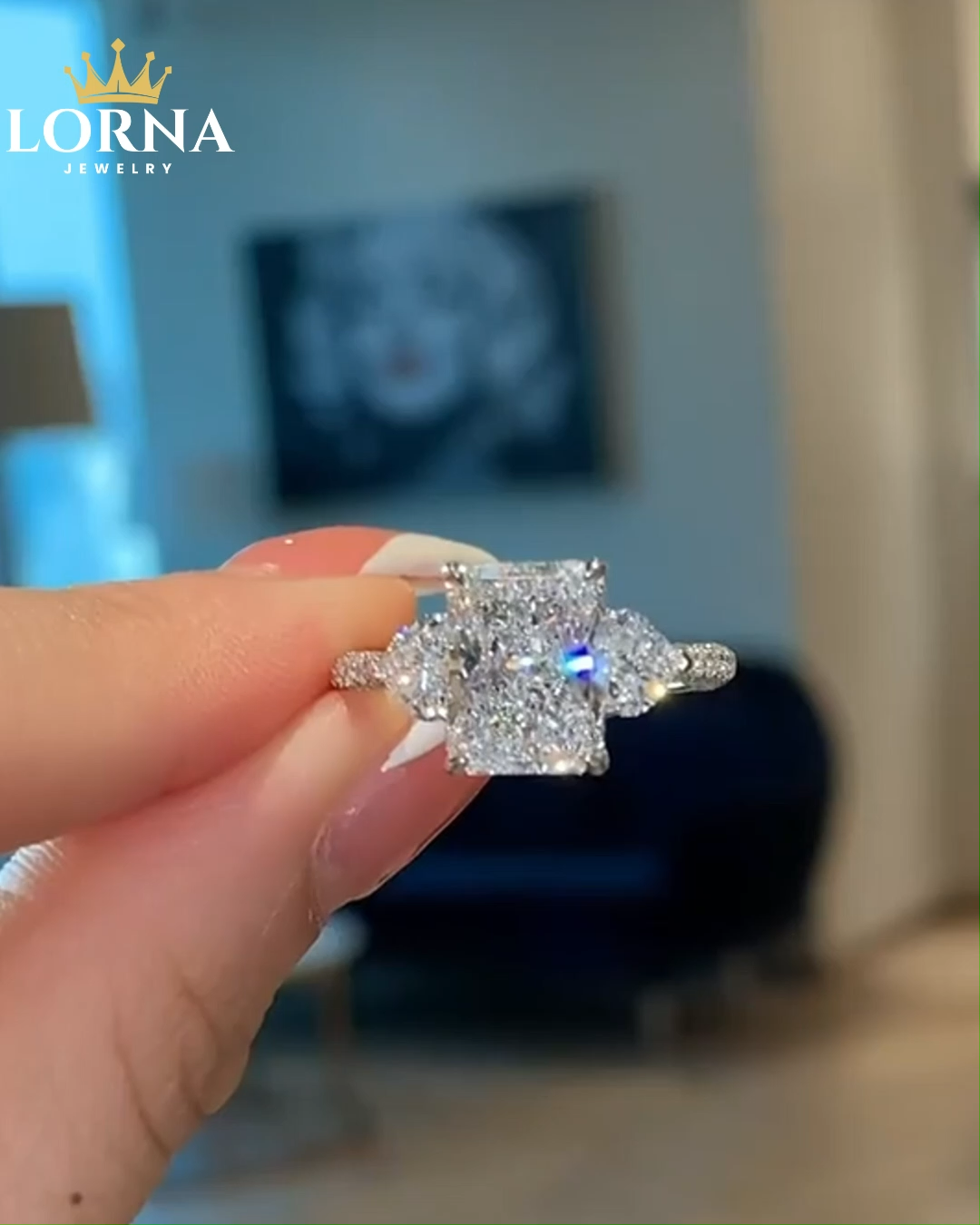 5Ct Luxurious Radiant Cut & Heart Cut Three Stone Engagement Ring In Sterling Silver