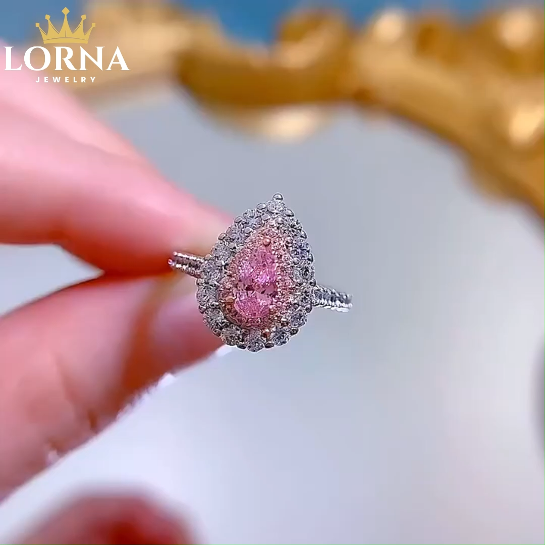 0.5Ct Pink Pear Cut Halo Setting Ring