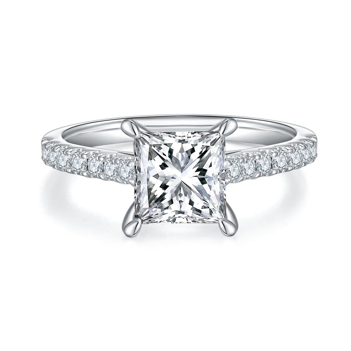 2Ct Moissanite Princess Cut Delicate Pave Engagement Ring in Sterling Silver-Sterling Silver-lornajewelry