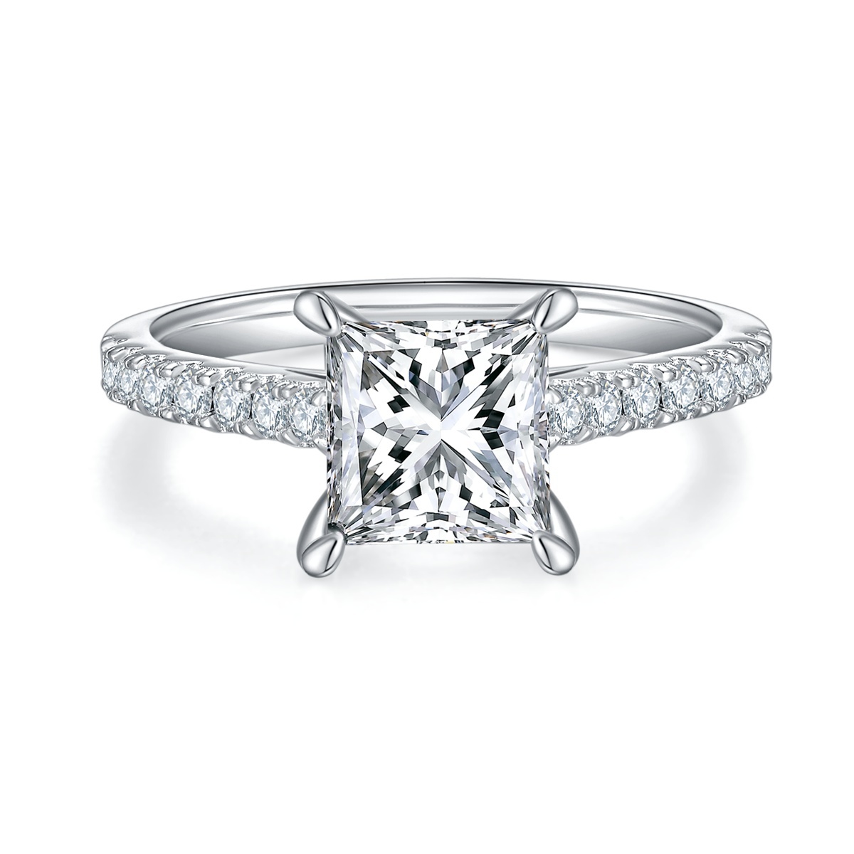2Ct Moissanite Princess Cut Delicate Pave Engagement Ring in Sterling Silver