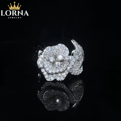 White Diamond Rose Pave Setting Ring