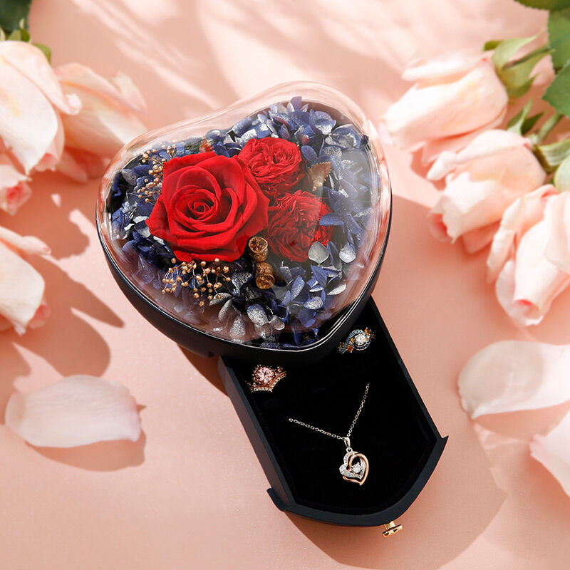 Lornajewelry Heart Shape Eternal Flower Jewelry Box