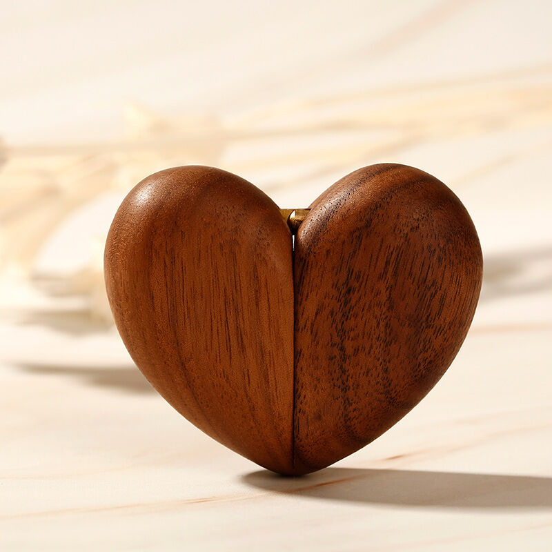 Lornajewelry Vintage Wooden Heart Shape Magnet Ring Box