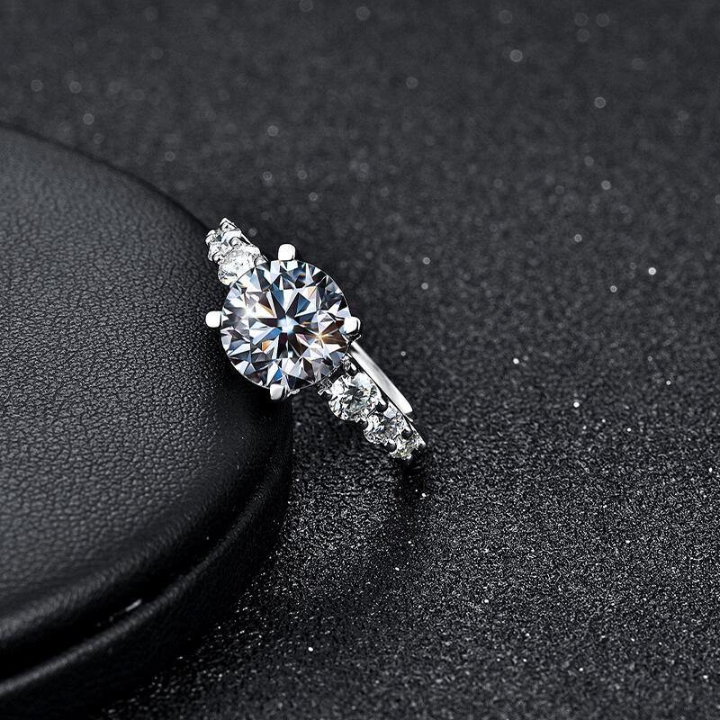 3Ct Moissanite Seven Stone Round Cut Sterling Silver Engagement Ring-Sterling Silver-lornajewelry