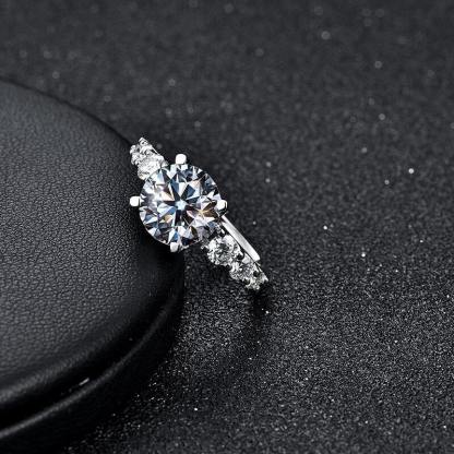 3Ct Moissanite Seven Stone Round Cut Sterling Silver Engagement Ring-Sterling Silver-lornajewelry