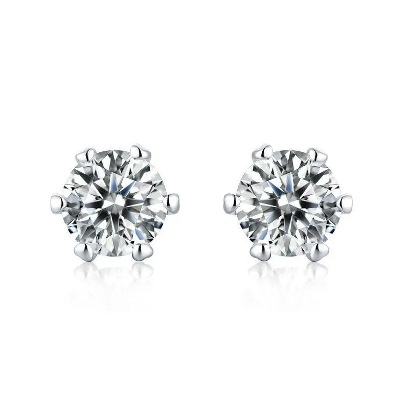⏰ Limited Time Offer - Moissanite Round Six Prong Sterling Silver Stud Earrings Anniversary Day Gifts For Men Women